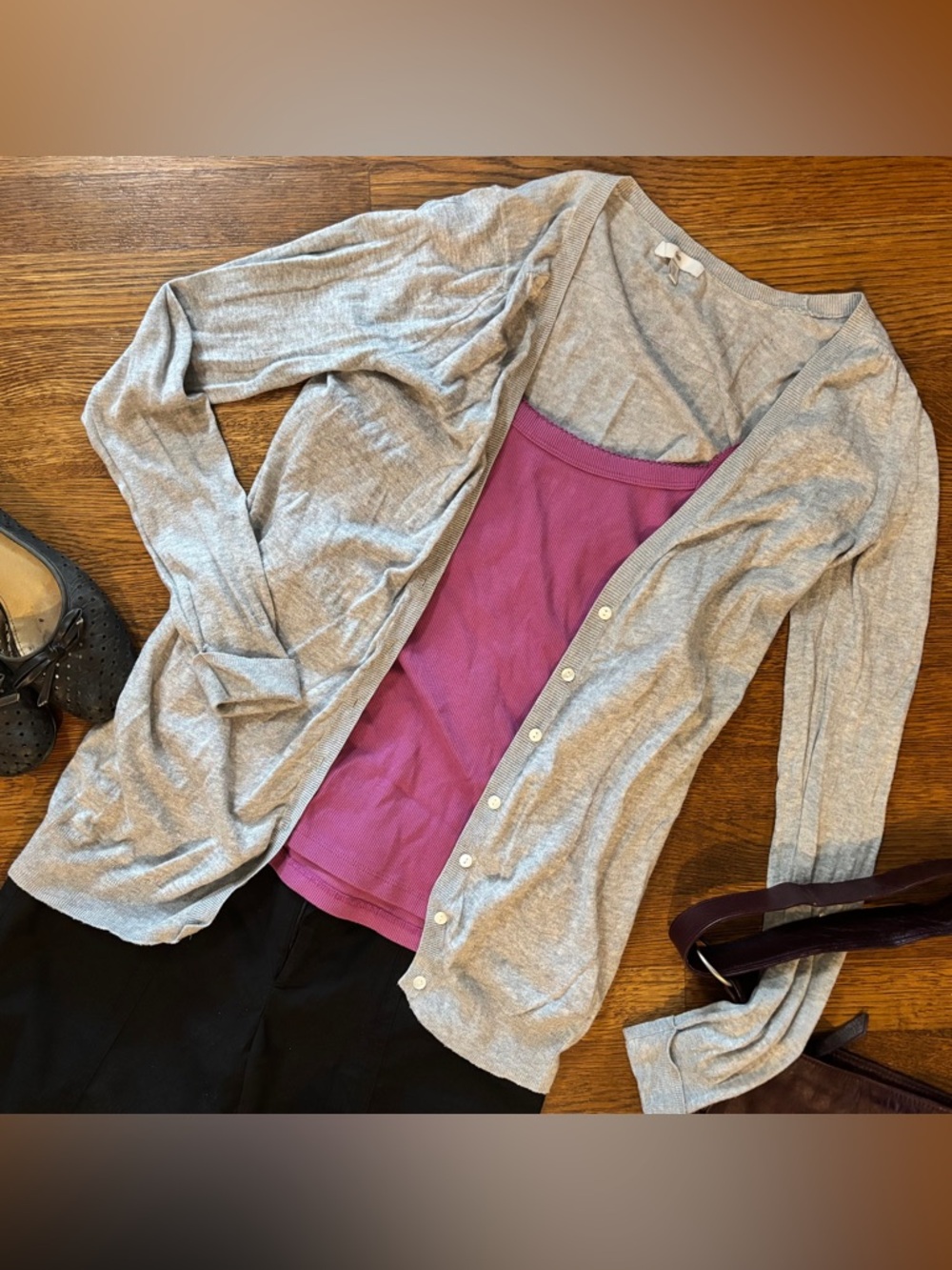 2/$20 Vintage GAP EUC S lightweight silky cardigan, heather grey, 100% cotton